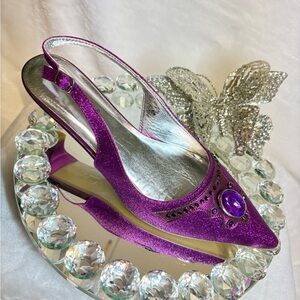 ASHRO Purple Glitter Jeweled Slingback Kitten Heels – Women’s Size 8M (New)